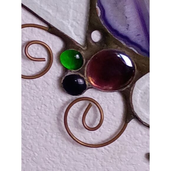 Caruso & Foschi Designs Signed Stained Glass, Natural Stone, Copper Suncatcher - Picture 12 of 16